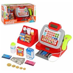 Игровой набор детский "Касса", касса с игрушечным калькулятором, сканер, игрушечные продукты, на батарейках, свет, звук, для девочек, для детей, развивающая обучающая игрушка, для игры в кассира, для игры в магазин, для игры в продавца, 12 предметов,  Компания Друзей