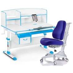 Комплект парта Mealux Evo-50 голубой + кресло Match синее + чехол для кресла