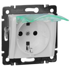 Розетка без рамки Legrand Valena 695641 скрытая установка белая с заземлением со шторками с крышкой
