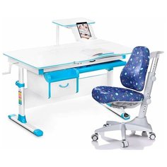 Комплект парта Mealux Evo-40 голубой + кресло Match синее с мячиками + чехол для кресла