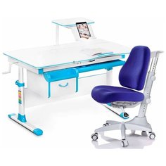 Комплект парта Mealux Evo-40 голубой + кресло Match синее + чехол для кресла