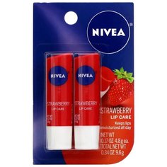 Бальзам для губ Nivea с клубникой, 2 штуки, (4.8 г) каждый