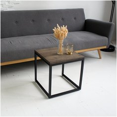 Журнальный столик в стиле лофт 40/40/40 Черный дуб Lazer Metal