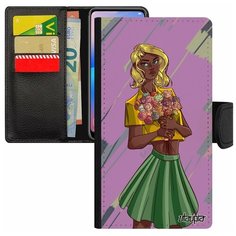 Чехол- книжка на смартфон iPhone 7, "Девушка и цветы" Букет Модель Utaupia