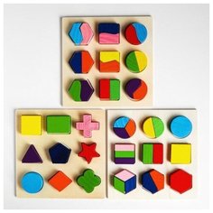 452128 Лесная мастерская Головоломка "Логические фигуры", Монтессори - набор 3 штуки