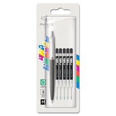 Parker 2141129 Набор: глевая ручка Jotter Original + черные гелевые стержни 5шт толщина линии (M - 0,7мм), блистер