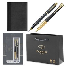 Parker 2093381-00214-091 Набор: шариковая + перьевая ручки Urban FK200, Muted Black GT + черный недатированный ежедневник Velvet