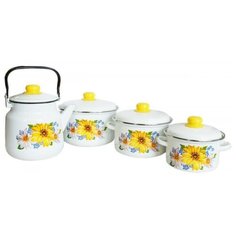 Набор посуды Эмаль Уралочка-2-3134/4 7 пр. белый/желтый