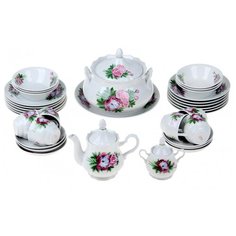 Столовый сервиз Добрушский фарфоровый завод Идиллия Пион, 6 персон, 34 предм., белый