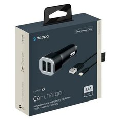 Разделитель автомобильный Deppa Car charger 2.4A MFI D-11285, дата- кабель 8- pin Lightning 1.2m 12/24V (2USB: 5V/2.4A) Черный