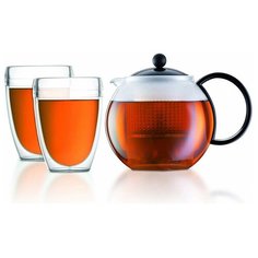Набор чайный Assam 3 предмета (чайник заварочный с прессом Assam 1 л. чёрный, набор термобокалов Pavina Outdoor 0.35 л. - 2 шт Bodum