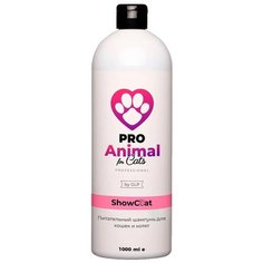 Шампунь для кошек и котят ProAnimal for Cats ShowCoat, 1 литр, для длинношерстных и короткошерстных пород, увлажняющий, восстанавливающий кожу от раздражения и зуда, с пантенолом, экстрактом солодки; концентрат