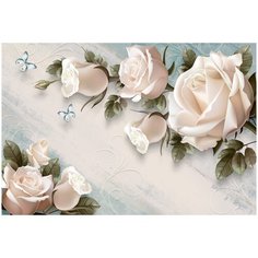 Фотообои Нежные розы/ Красивые уютные обои на стену в интерьер комнаты/ 3Д расширяющие пространство над кроватью или над столом/ На кухню в спальню детскую зал гостиную прихожую/ размер 400х270см/ Флизелиновые