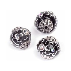 Бусины "Tesoro. Этника" (цвет: черный, серебро), 15 мм, 3 штуки