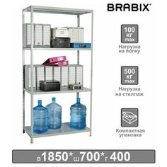 Стеллаж металлический BRABIX "MS KD-185/40/70-4", 1850х700х400 мм, 4 полки, компактная упаковка, 291113, S240BR124402