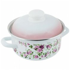 "Китайская роза" С-1508АП2/4, Эмалированная кастрюля с крышкой 1,5 л