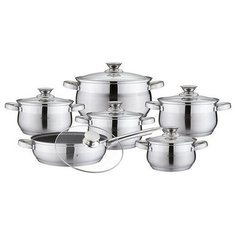 BOHMANN BH 0522, Набор посуды из нержавеющей стали 12 предметов (кастрюли с крышкой 1,9 л; 2,6 л; 2,6 л; 3,6 л; 6,1 л; сковорода с антипригарным мраморным покрытием)