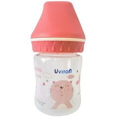 Бутылочка для кормления "Uviton", с широким горлышком, 125 мл (цвет: розовый)