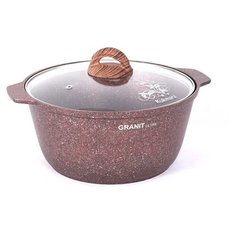 Кукмара жга51а Granit ultra (Red), Кастрюля-жаровня 5,0 л из алюминия с антипригарным покрытием (стеклянная крышка) Kukmara