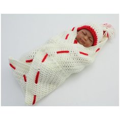 Reborn Kaydora Кукла Реборн виниловая (Reborn Full Vinyl Doll 11 inch) Девочка в красно-белом вязаном костюмчике (28 см)