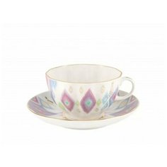 Чашка чайная с блюдцем. Императорский фарфоровый завод. Форма Тюльпан. Рисунок Перо павлина.