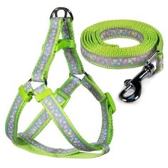 Комплект для животных (шлейка и поводок) Triol "Одуванчики-2", салатово-серый (400-520х15 мм; 1200х15 мм)