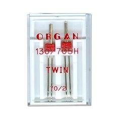 Набор игл для бытовых швейных машин "Organ Needles", двойных, №70/2, 2 штуки, арт. 130/705H