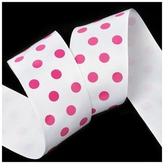 Лента репсовая в рубчик Ideal "Крупный горошек", цвет: белый, розовый, 50 мм x 27,4 м