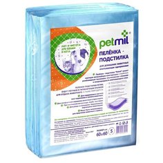 Пеленка впитывающая, одноразовая, 60x60 см, 5 штук Pet Mil