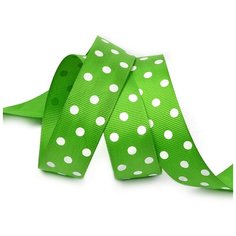 Лента репсовая в рубчик (крупный горошек) "Ideal", 25 мм x 27,4 м, цвет: зеленый, белый