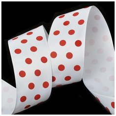 Лента репсовая в рубчик Ideal "Крупный горошек", цвет: белый, красный, 50 мм x 27,4 м