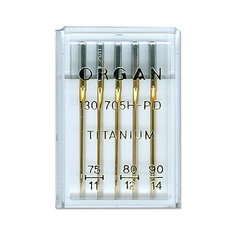 Иглы для бытовых швейных машин "Organ Needles" (титаниум), ассорти, 5 штук, арт. 130/705H-PO
