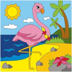 Алмазная мозаика, классическая "Фламинго у моря", 20х20 см (15 цветов) Рыжий кот