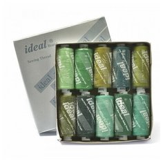 Нитки бытовые "IDEAL", 40/2, 366 м (цвет: зеленые оттенки, ассорти), 10 штук
