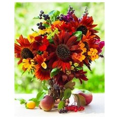 Алмазная мозаика "Цветы с ягодами и фруктами", классическая, 30х40 см Рыжий кот