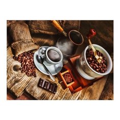Холст с красками с подрамником "Палитра. Рисование по номерам. Вкусный кофе", 40х50 см Рыжий кот