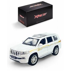 Детская инерционная металлическая машинка Serinity Toys, модель Toyota Prado, с открывающимися дверями, со светом и звуком, темно-белый