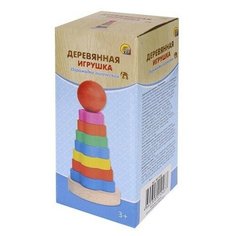 Деревянная игрушка "Пирамидка. Радужные цветы", 16х7.5х7 см Рыжий кот