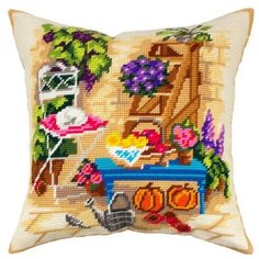 Подушка для вышивания полукрестом "Чарiвниця. Лейка на заднем дворе", 40х40 см, арт. V340 Brvsk