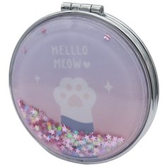 Зеркало косметическое карманное Михи Михи Кошачья лапа круглое с блестками серебристый/розовый