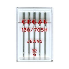Иглы для бытовых швейных машин "Organ Needles" (для джинсы), №100, 5 штук, арт. 130/705H