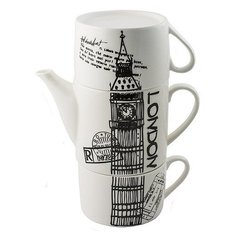 Чайник с двумя кружками "Лондон", фарфор Эврика