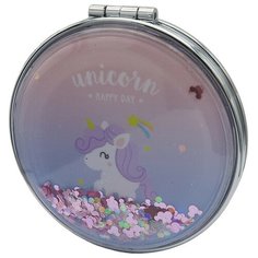 Зеркало косметическое "Happy Day!", с блестками, складное, круглое Михи Михи