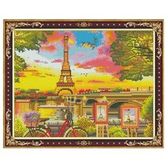 Алмазная мозаика "Париж", камни разных форм, 40х50 см (с подрамником, с полным заполнением) Рыжий кот