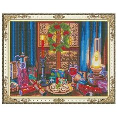 Алмазная мозаика "Рождественский ужин", камни разных форм, 40х50 см (с подрамником, с полным заполнением) Рыжий кот