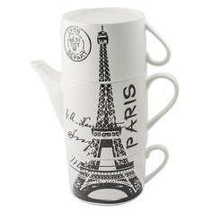 Чайник с двумя кружками "Париж", фарфор, 125 мл Эврика