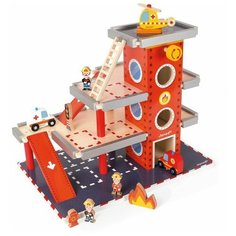 Janod Игровой набор Пожарная станция J05717, красный/бежевый/черный