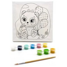 Раскраска на холсте "Панда с шариками", 20х20 см Развивашки