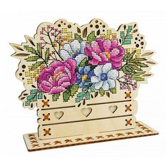 Набор для вышивания на деревянной основе "Цветочная композиция", 14x17 см (арт. О-018) М.П.Студия