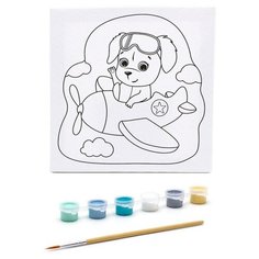 Раскраска на холсте "Собачка на самолете", 20х20 см Развивашки